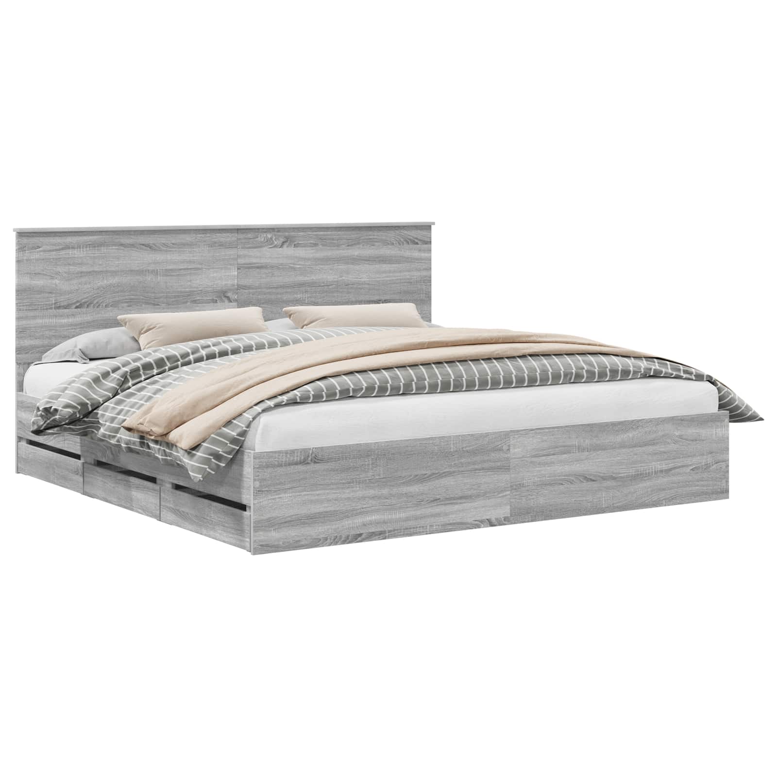 vidaXL Ramka łóżka Szary Sonoma 200 x 200 cm Drewno inżynieryjne