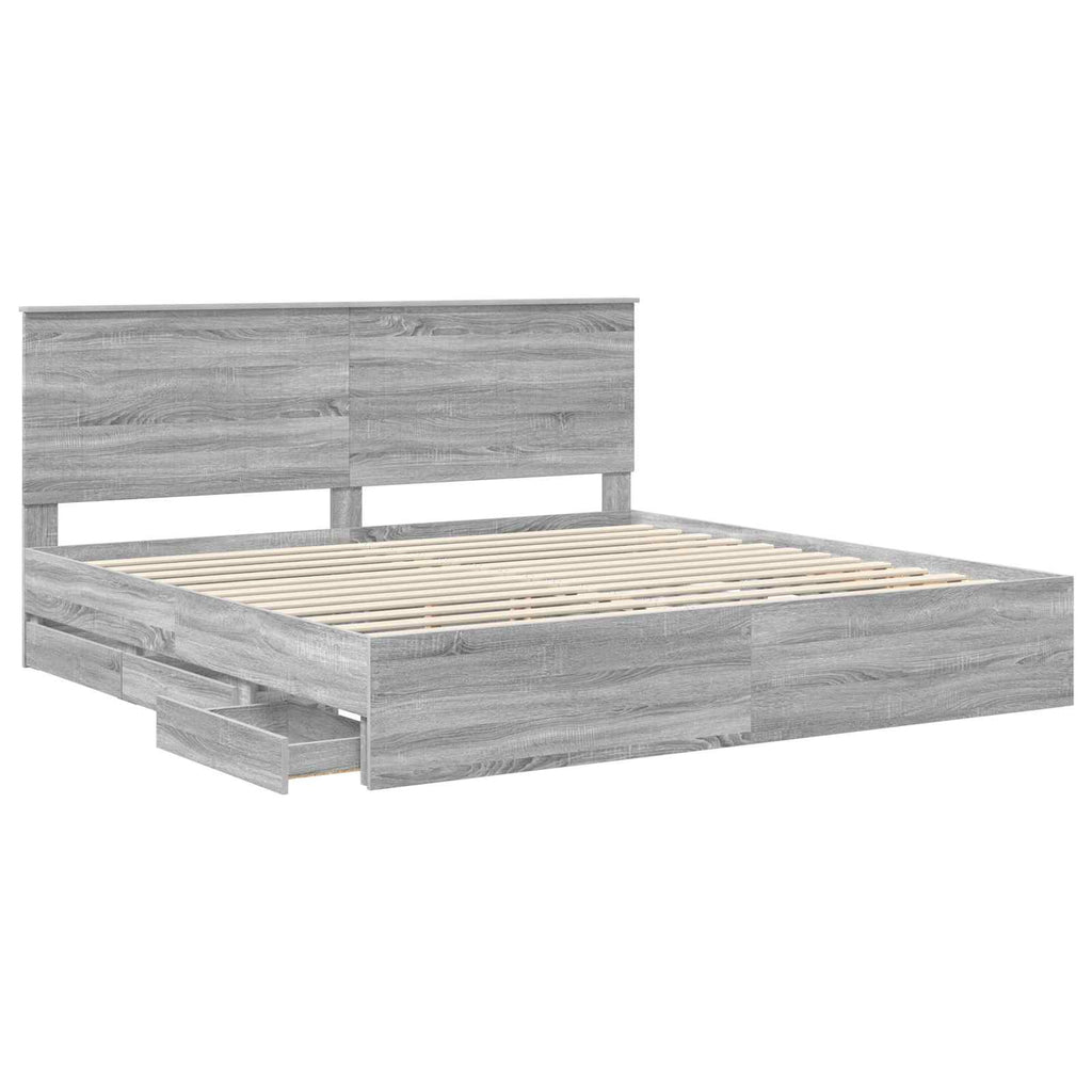 vidaXL Ramka łóżka Szary Sonoma 200 x 200 cm Drewno inżynieryjne