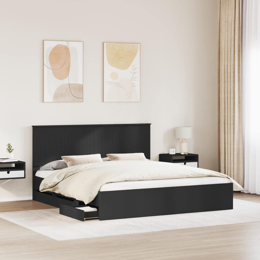 vidaXL Ramka łóżka z szufladą Czarny 180 x 200 cm Drewno inżynieryjne