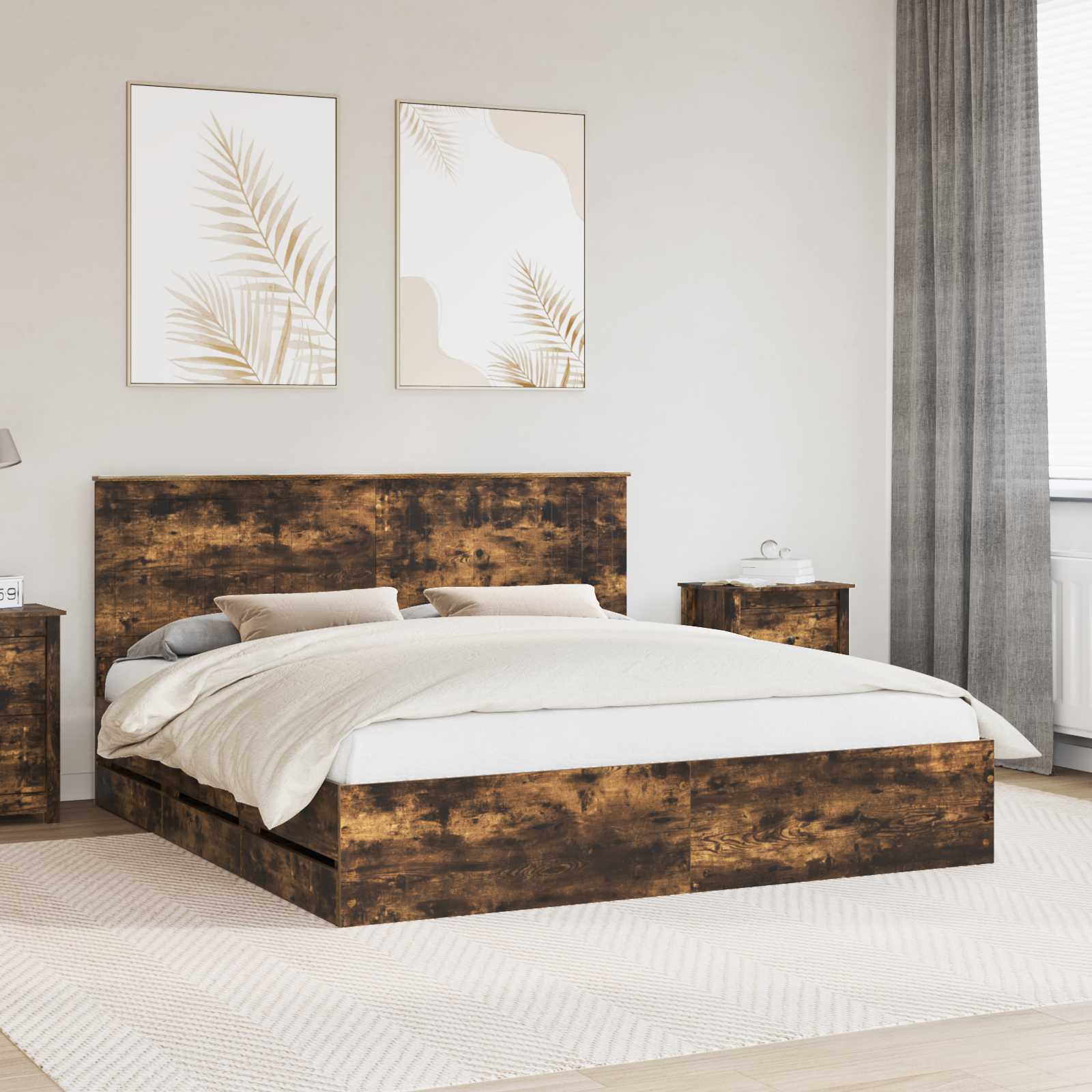 vidaXL Ramka łóżka Dąb wędzony 180 x 200 cm Drewno inżynieryjne