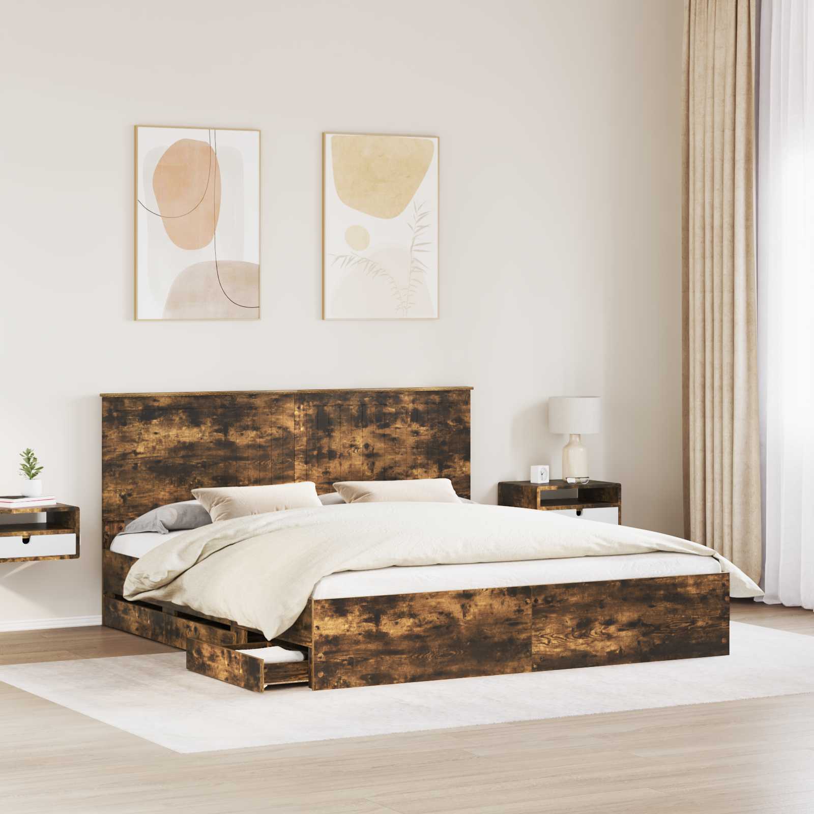 vidaXL Ramka łóżka Dąb wędzony 180 x 200 cm Drewno inżynieryjne