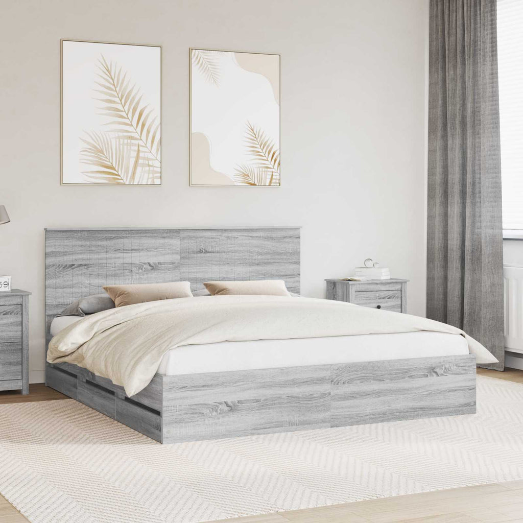 vidaXL Ramka łóżka Szary Sonoma 180 x 200 cm Drewno inżynieryjne