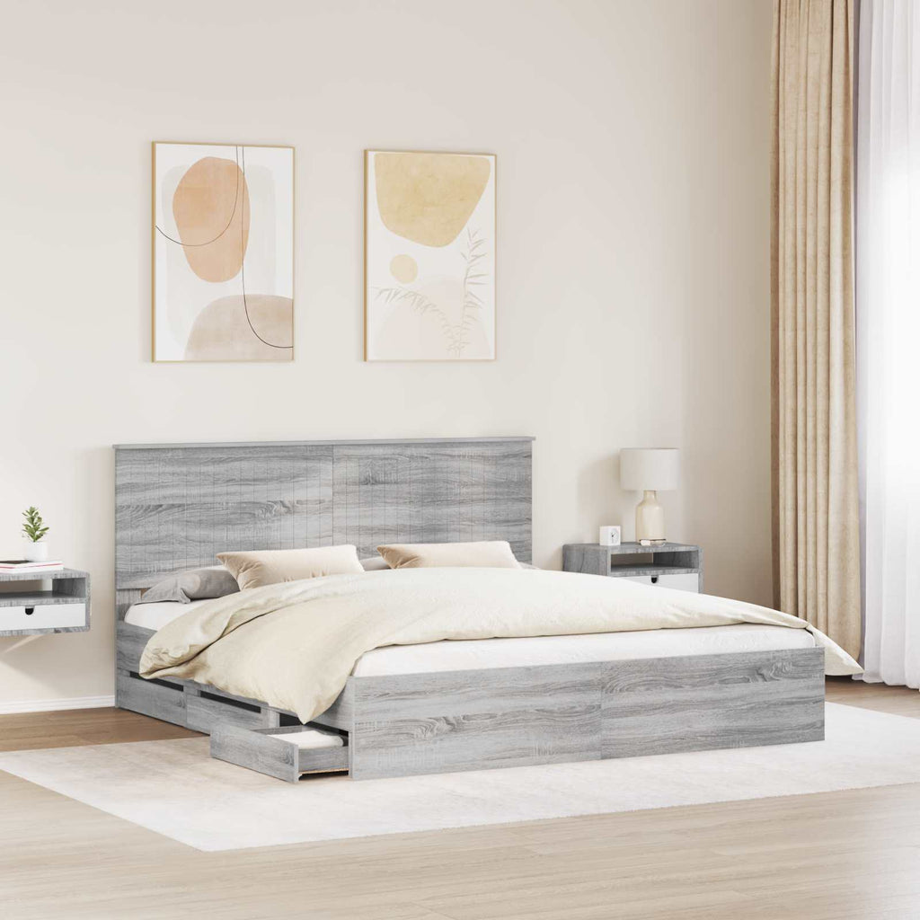vidaXL Ramka łóżka Szary Sonoma 180 x 200 cm Drewno inżynieryjne