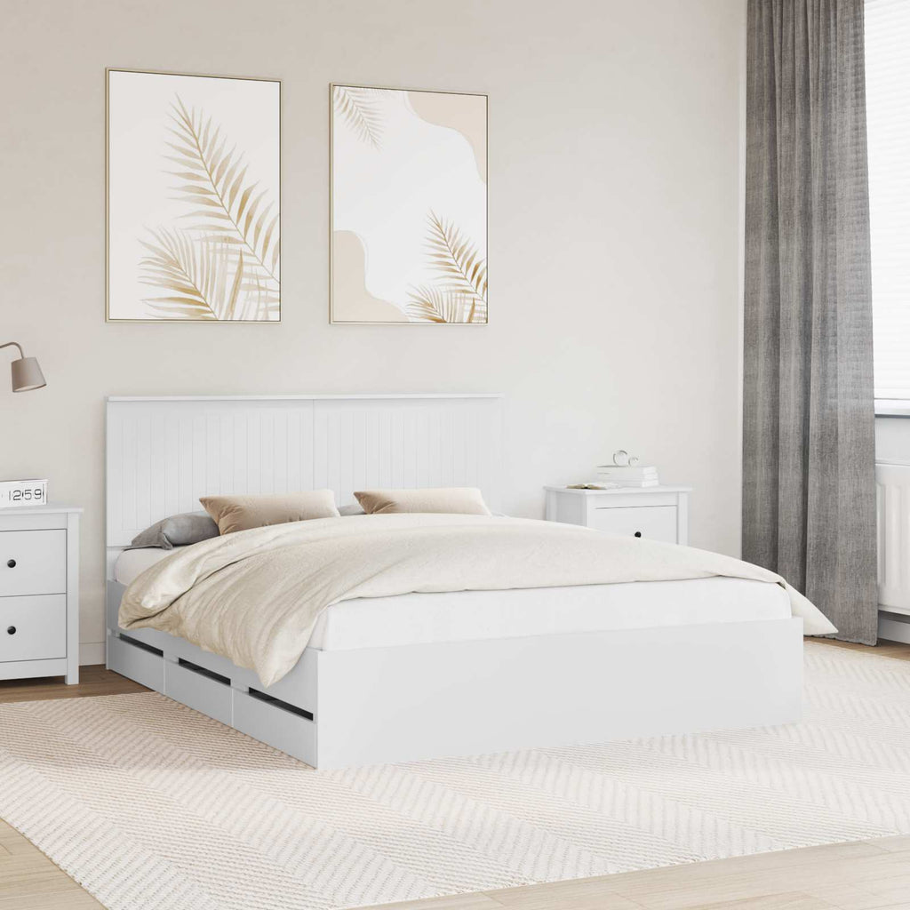vidaXL Ramka łóżka z szufladą Biały 160 x 200 cm Drewno inżynieryjne