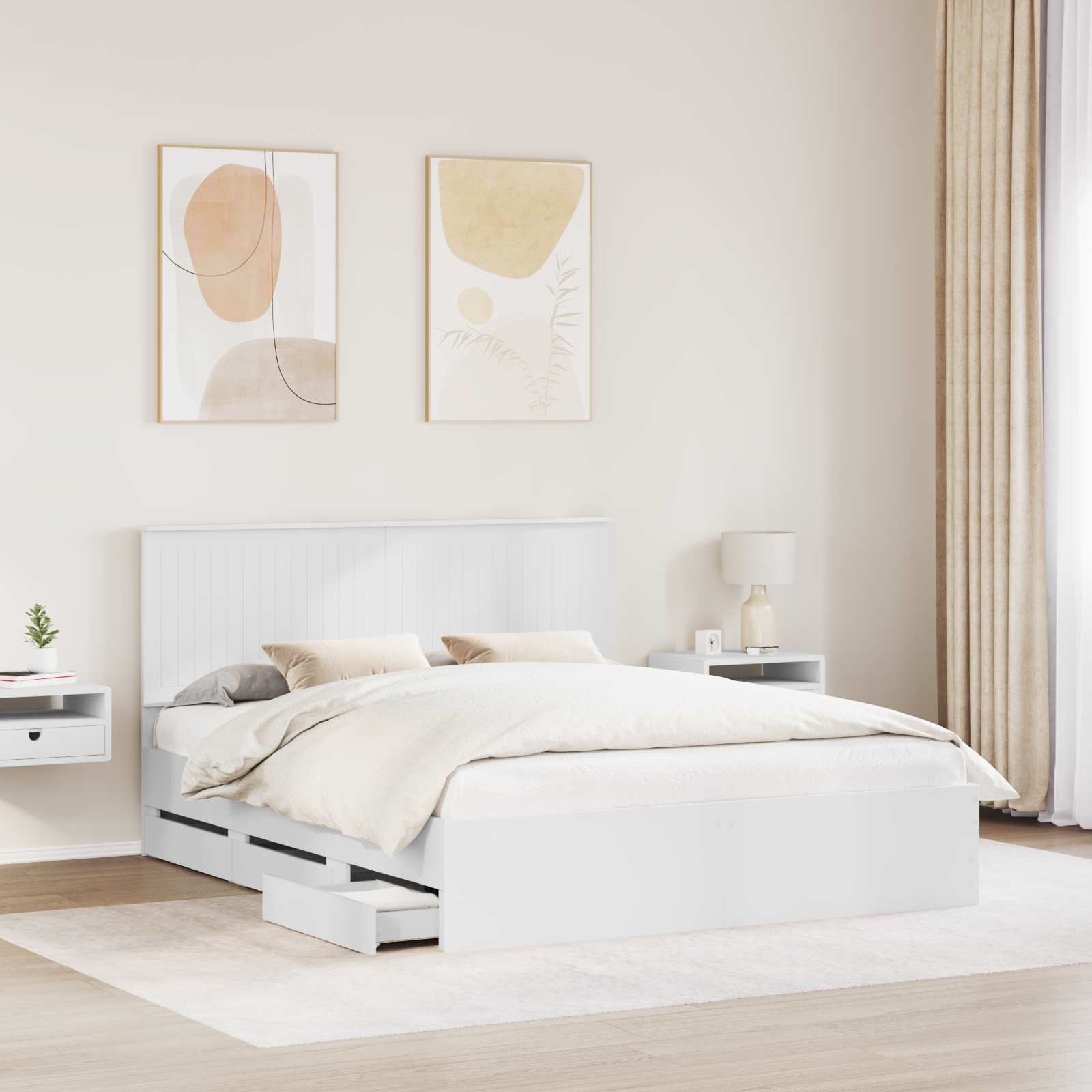 vidaXL Ramka łóżka z szufladą Biały 160 x 200 cm Drewno inżynieryjne