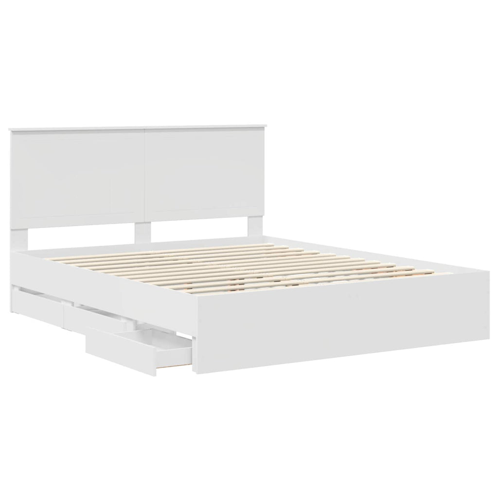 vidaXL Ramka łóżka z szufladą Biały 160 x 200 cm Drewno inżynieryjne