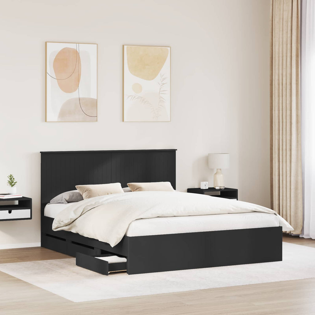 vidaXL Ramka łóżka z szufladą Czarny 160 x 200 cm Drewno inżynieryjne