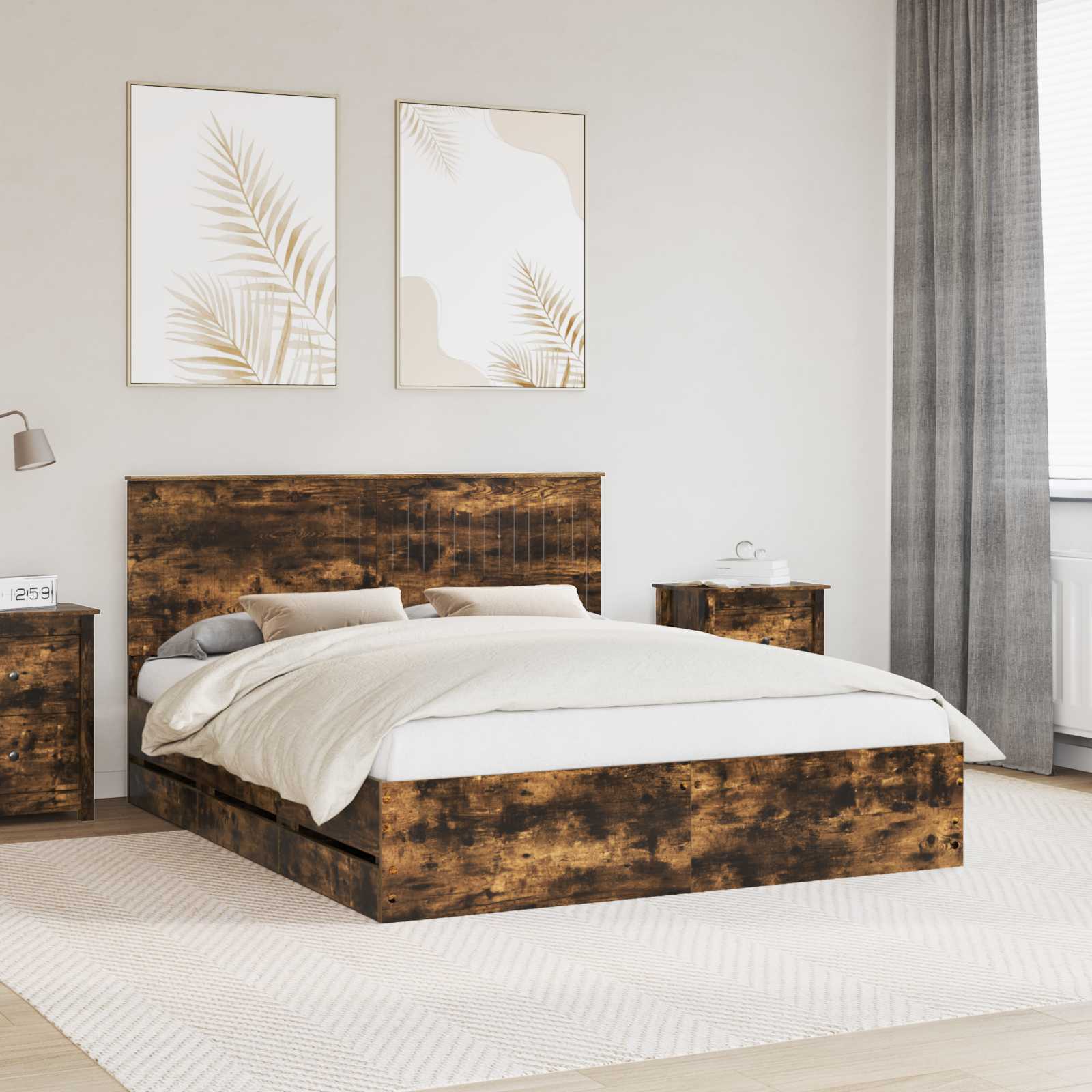 vidaXL Ramka łóżka Dąb wędzony 160 x 200 cm Drewno inżynieryjne