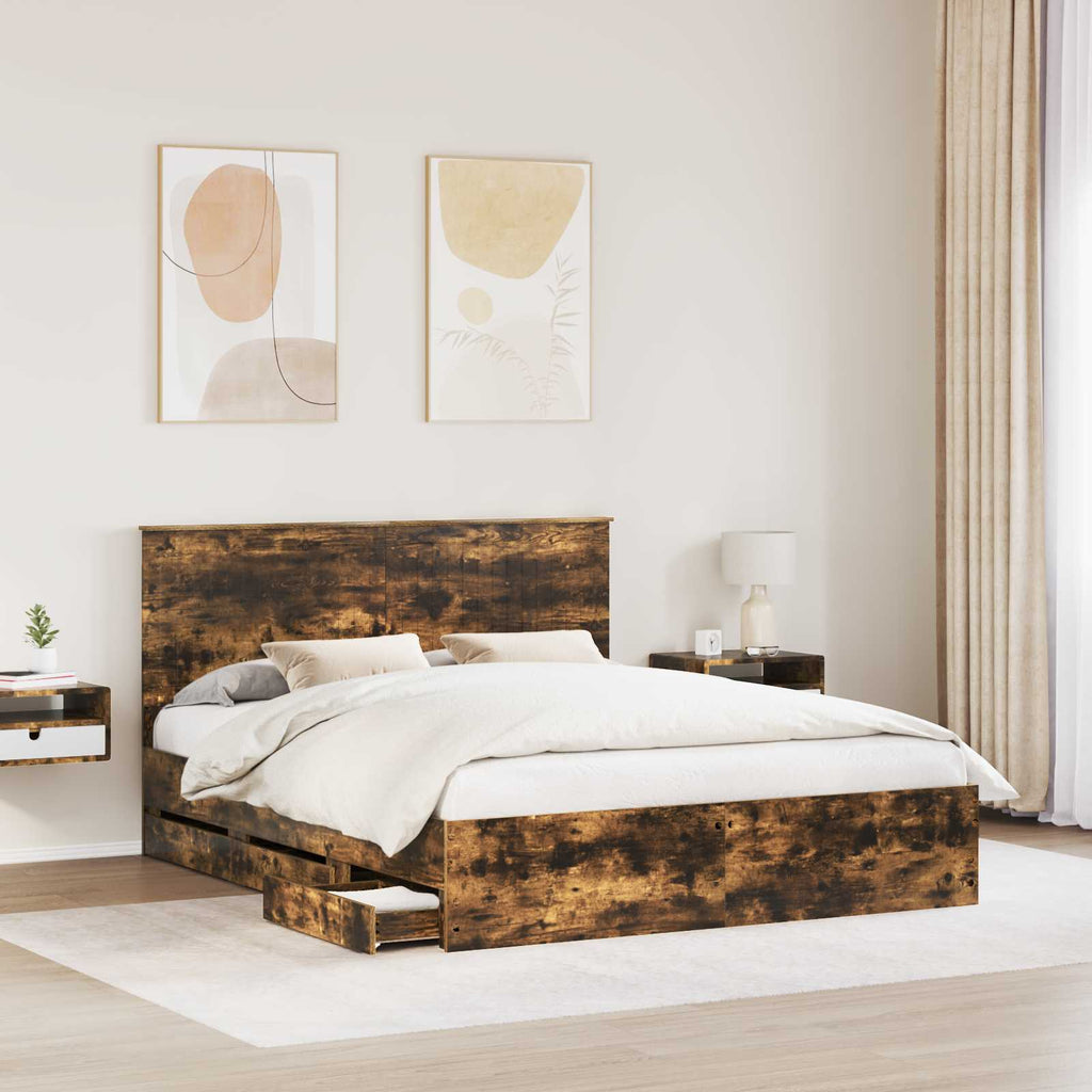 vidaXL Ramka łóżka Dąb wędzony 160 x 200 cm Drewno inżynieryjne