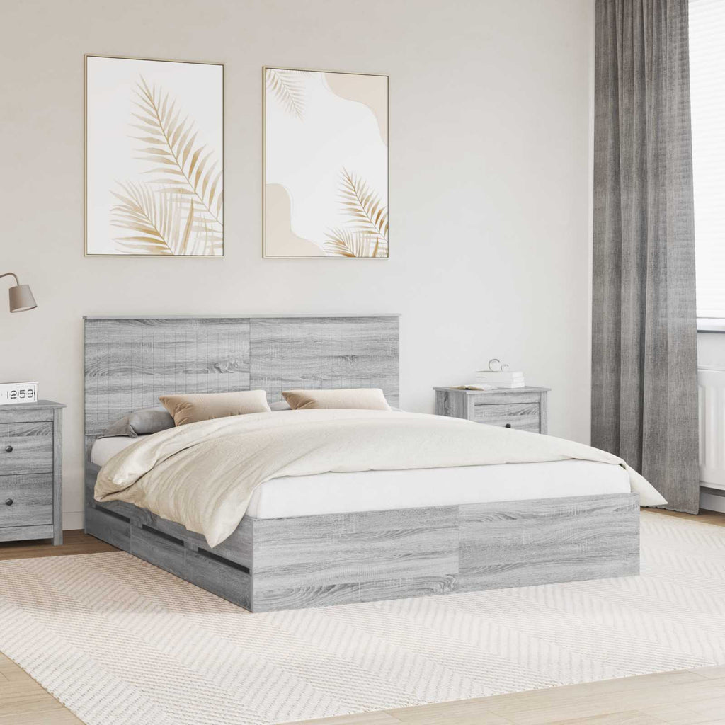 vidaXL Ramka łóżka Szary Sonoma 160 x 200 cm Drewno inżynieryjne