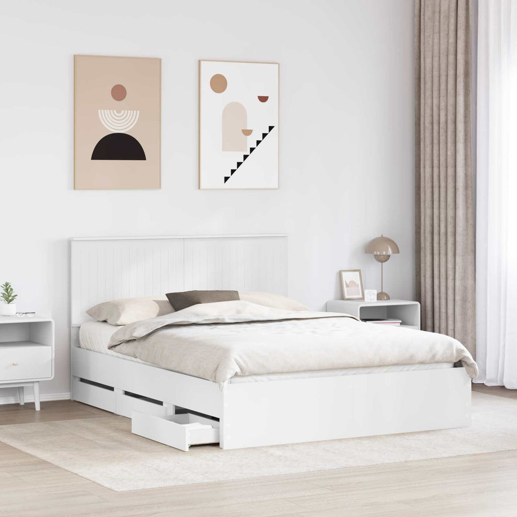 vidaXL Ramka łóżka z szufladą Biały 150 x 200 cm Drewno inżynieryjne