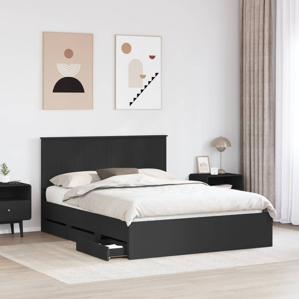 vidaXL Ramka łóżka z szufladą Czarny 150 x 200 cm Drewno inżynieryjne