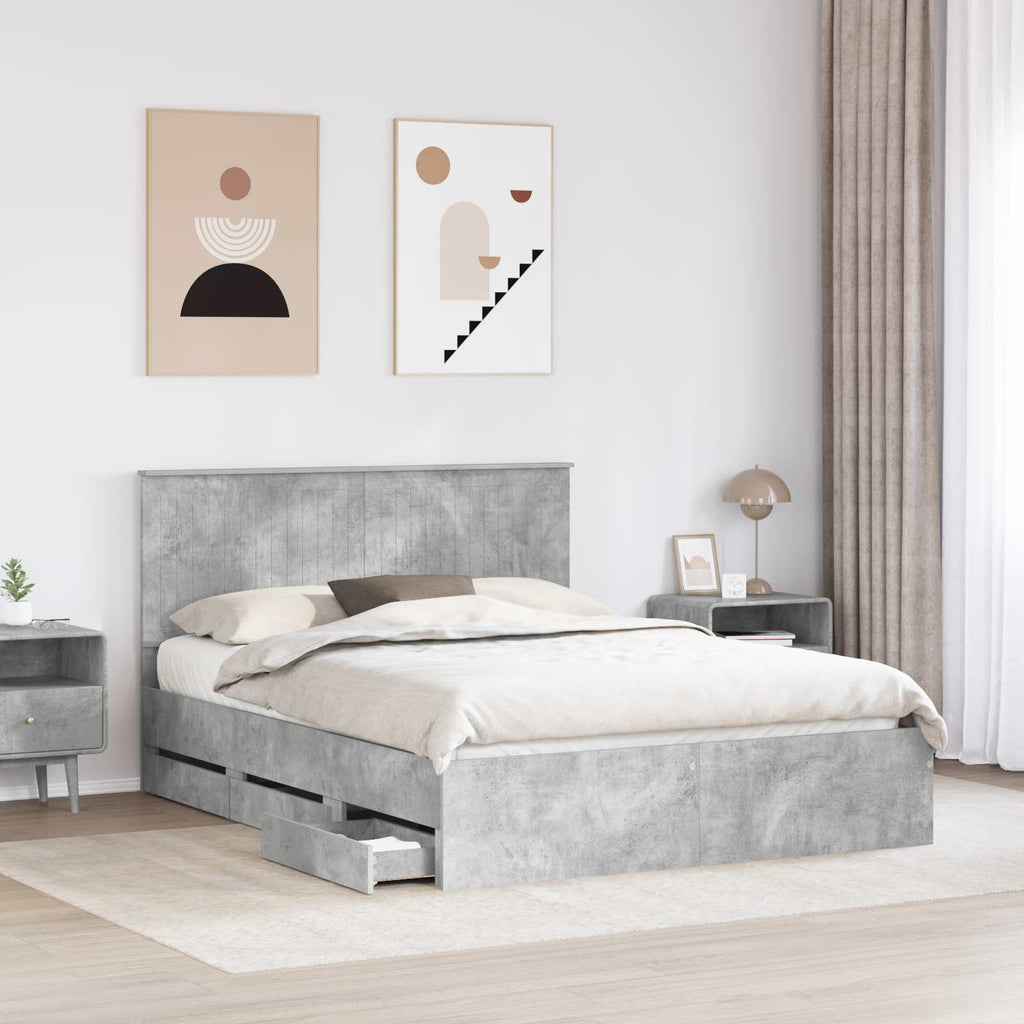 vidaXL Ramka łóżka Betonowy szary 150 x 200 cm Drewno inżynieryjne