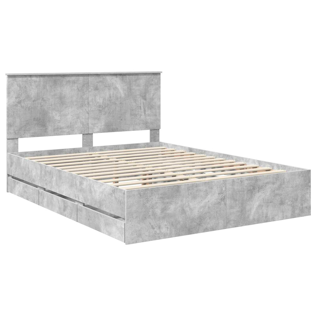 vidaXL Ramka łóżka Betonowy szary 150 x 200 cm Drewno inżynieryjne