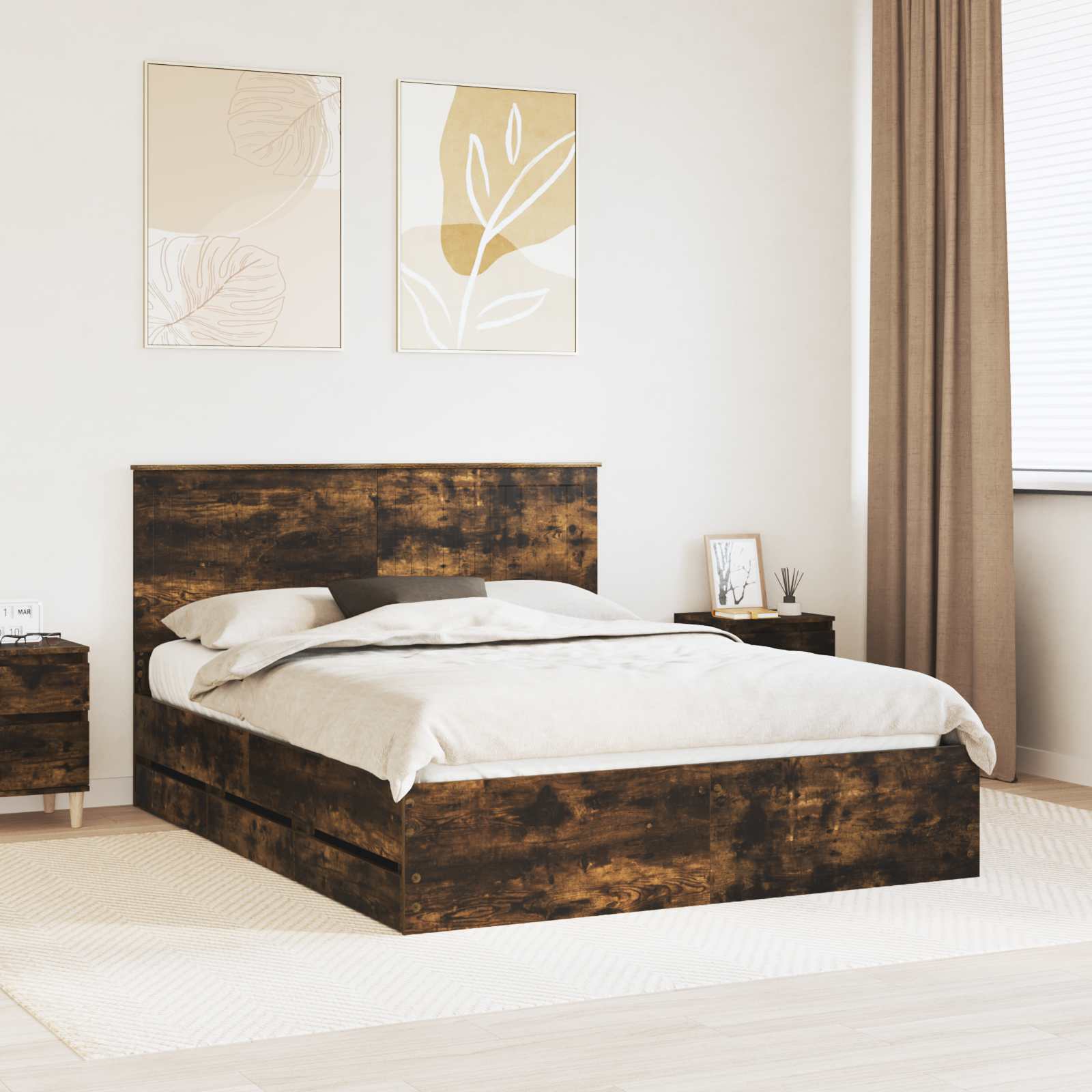 vidaXL Ramka łóżka Dąb wędzony 150 x 200 cm Drewno inżynieryjne