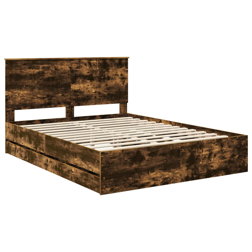 vidaXL Ramka łóżka Dąb wędzony 150 x 200 cm Drewno inżynieryjne