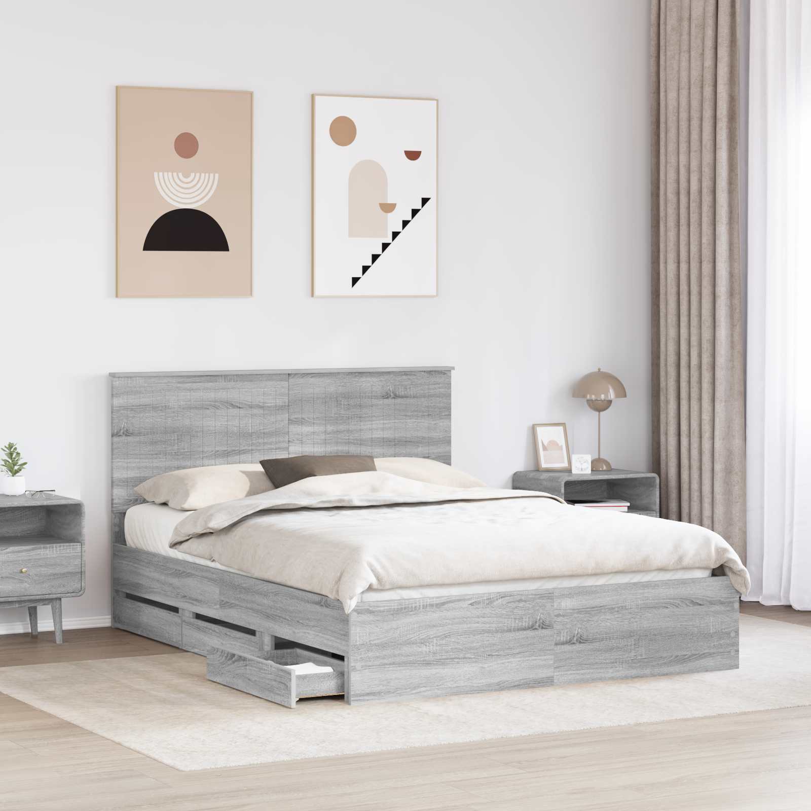 vidaXL Ramka łóżka Szary Sonoma 150 x 200 cm Drewno inżynieryjne