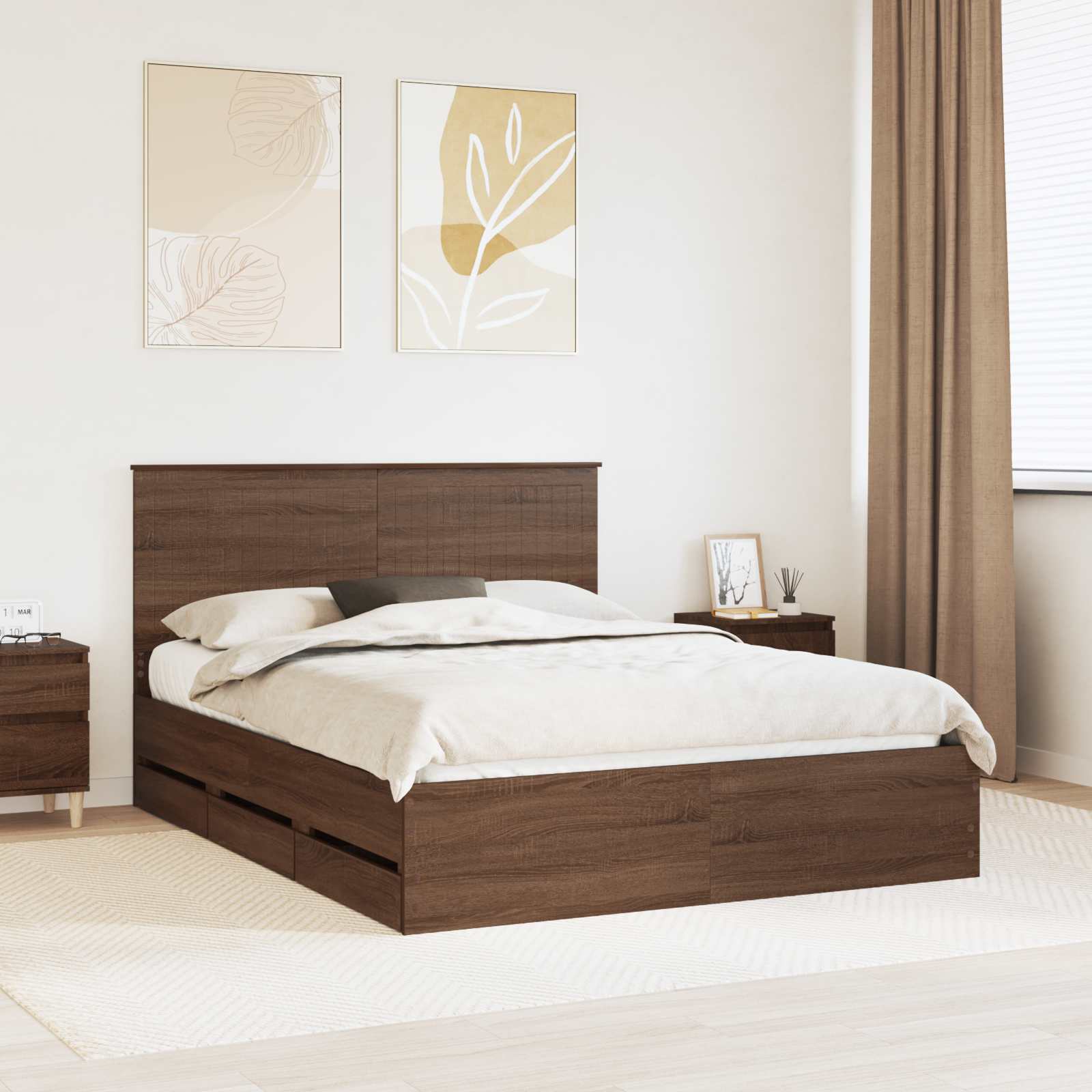 vidaXL Ramka łóżka Brązowy dąb 150 x 200 cm Drewno inżynieryjne