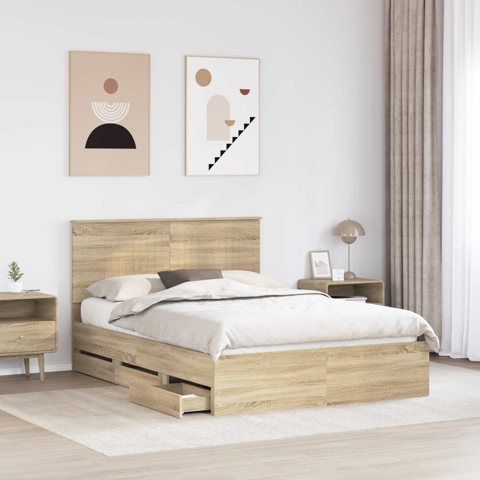 vidaXL Ramka łóżka Dąb Sonoma 140 x 200 cm Drewno inżynieryjne