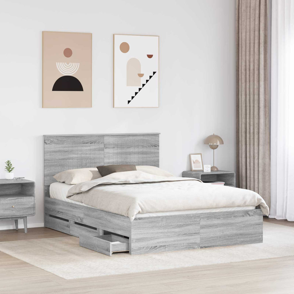 vidaXL Ramka łóżka Szary Sonoma 140 x 200 cm Drewno inżynieryjne