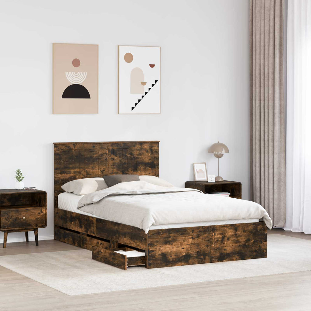vidaXL Ramka łóżka Dąb wędzony 120 x 190 cm Drewno inżynieryjne