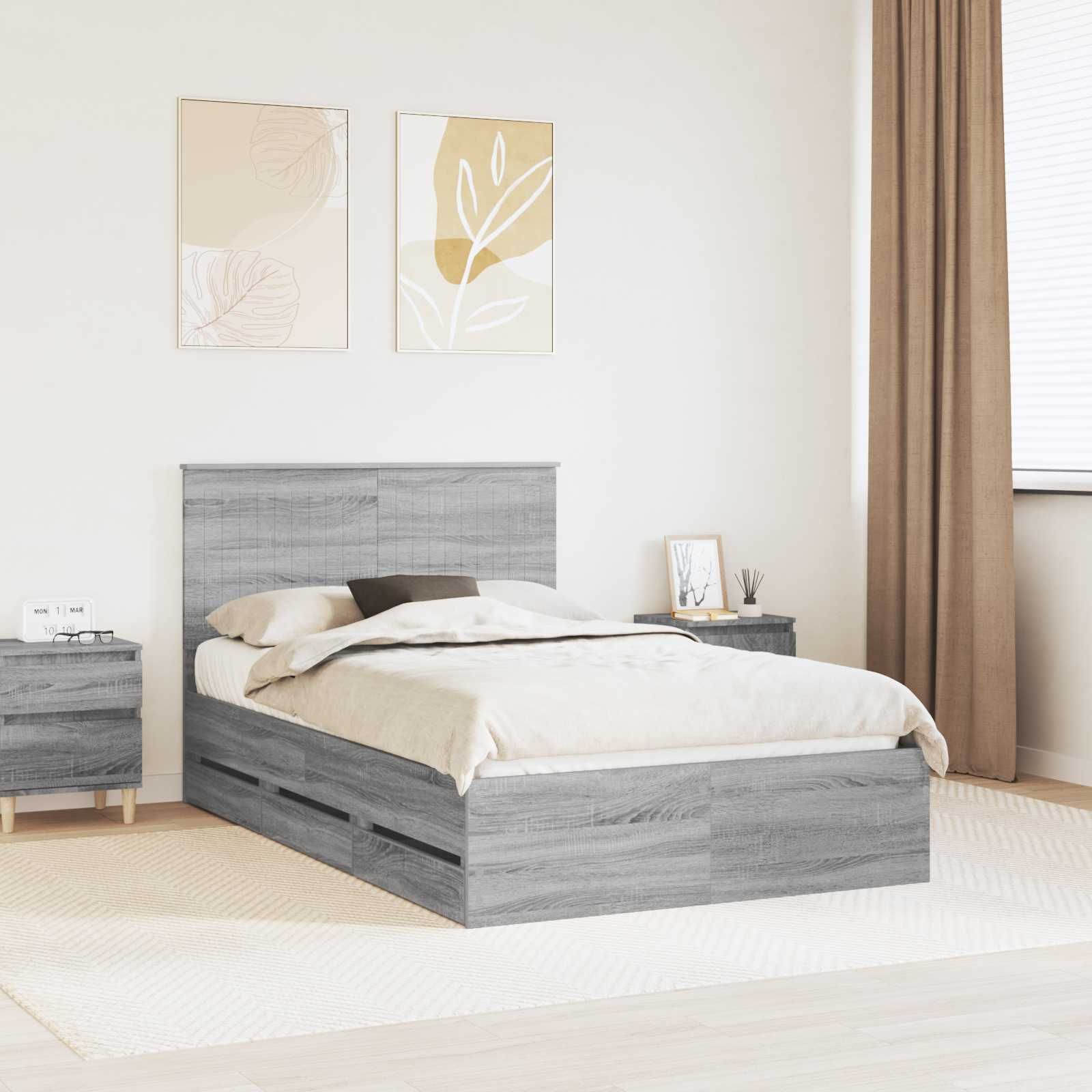 vidaXL Ramka łóżka Szary Sonoma 120 x 190 cm Drewno inżynieryjne