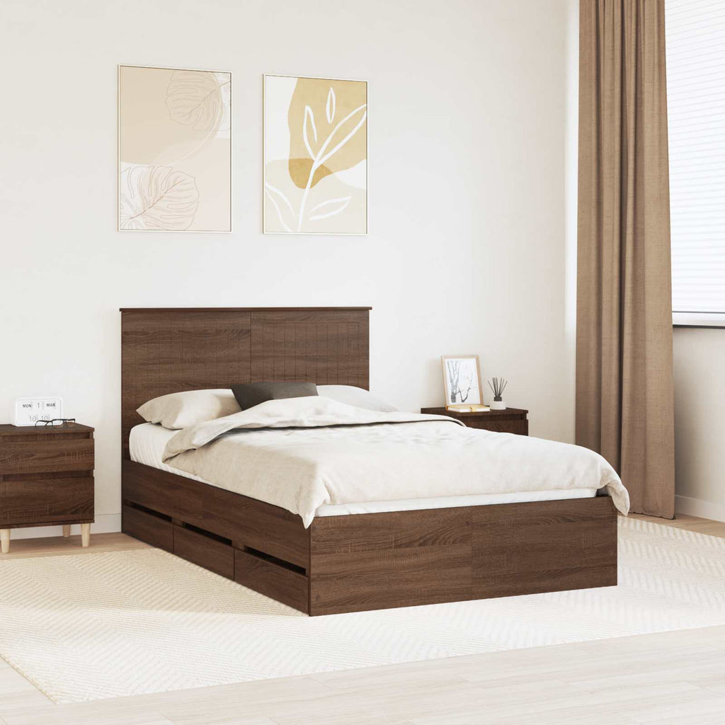 vidaXL Ramka łóżka Brązowy dąb 120 x 190 cm Drewno inżynieryjne