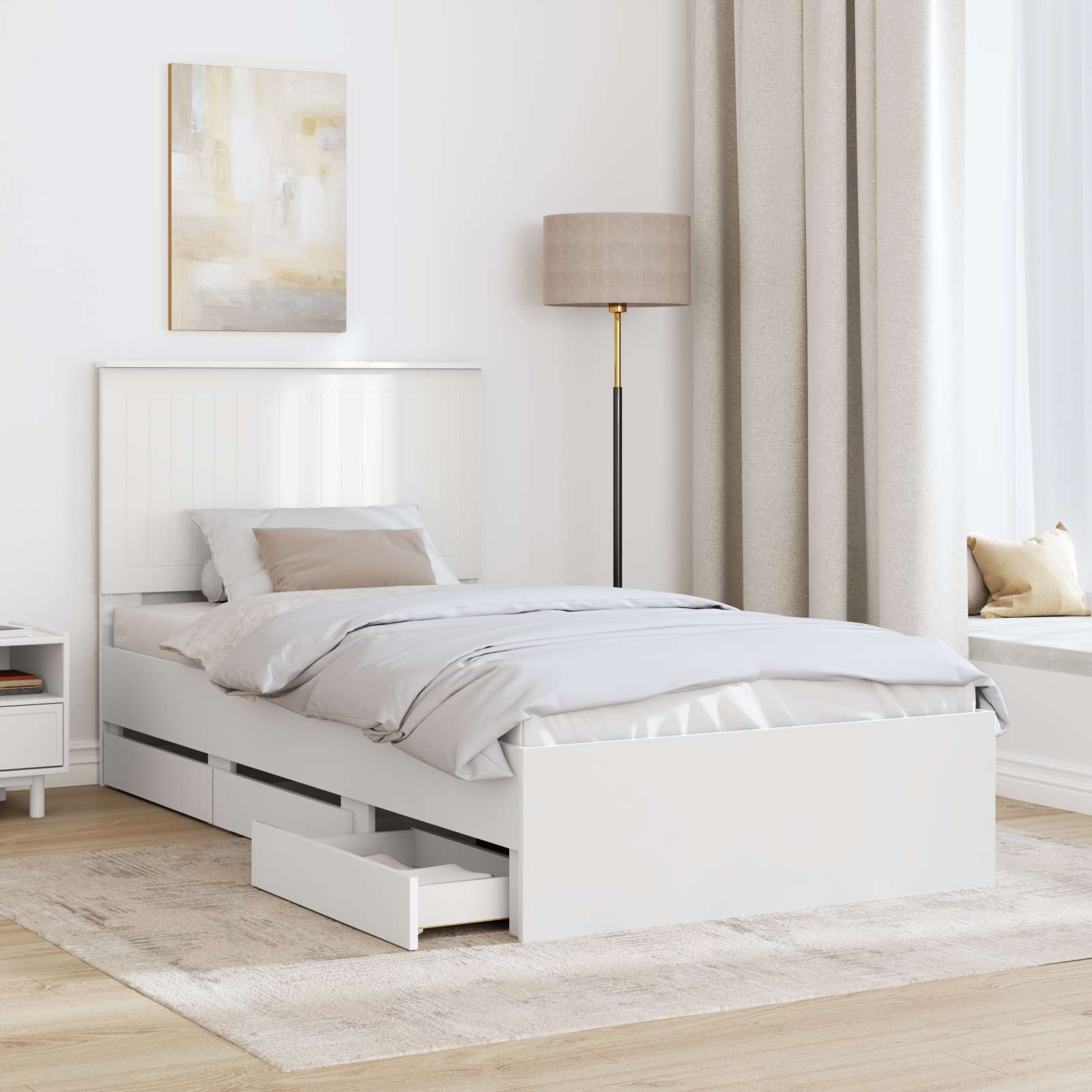 vidaXL Ramka łóżka z szufladą Biały 100 x 200 cm Drewno inżynieryjne