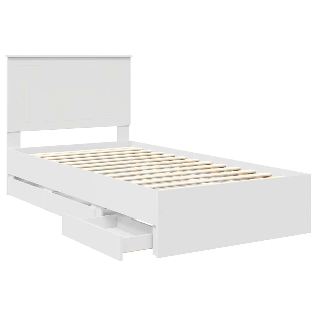 vidaXL Ramka łóżka z szufladą Biały 100 x 200 cm Drewno inżynieryjne