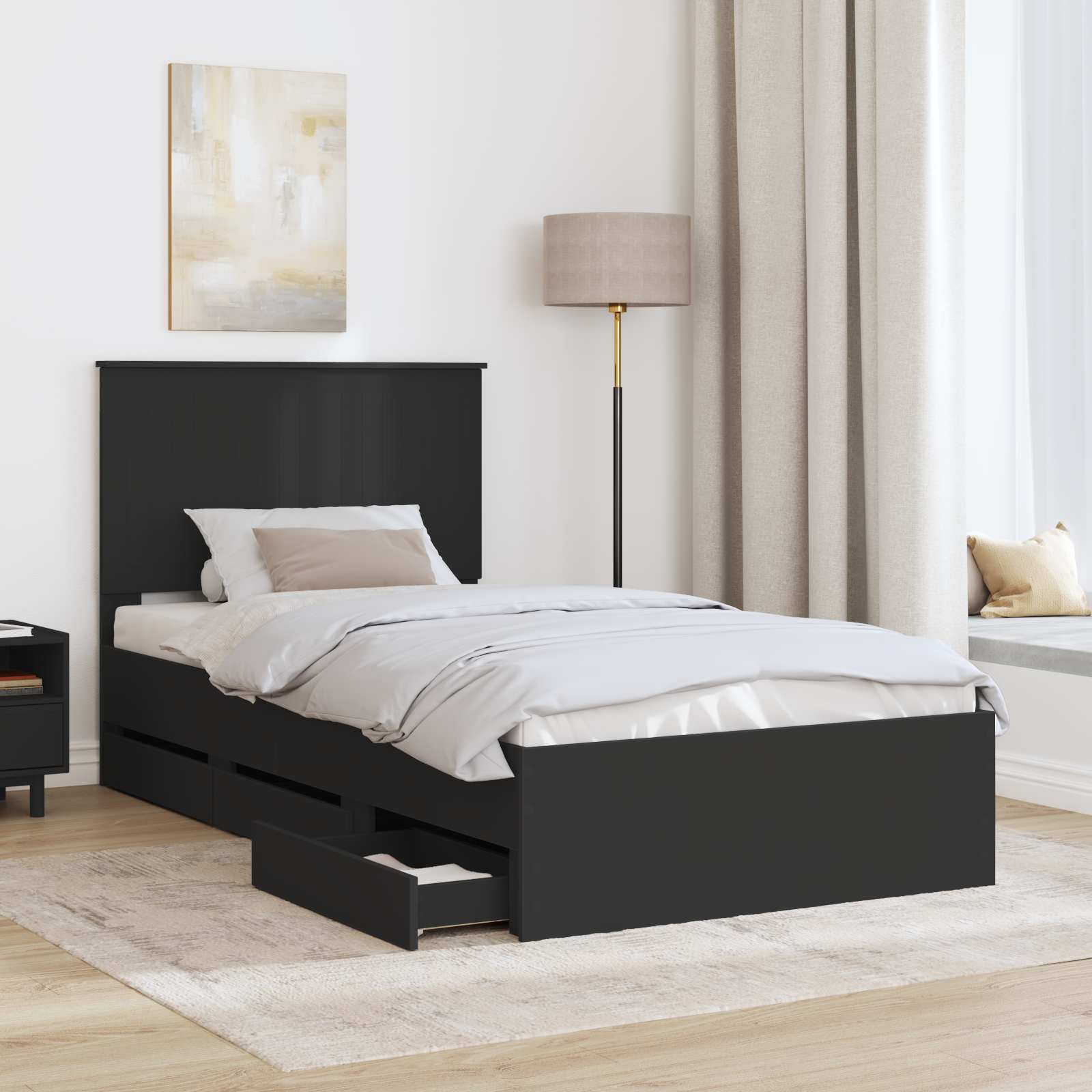 vidaXL Ramka łóżka z szufladą Czarny 100 x 200 cm Drewno inżynieryjne