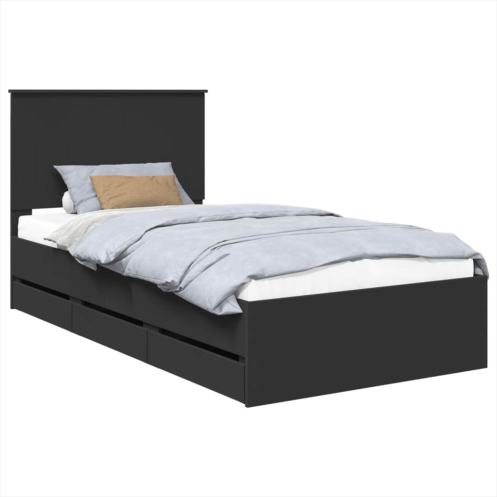 vidaXL Ramka łóżka z szufladą Czarny 100 x 200 cm Drewno inżynieryjne