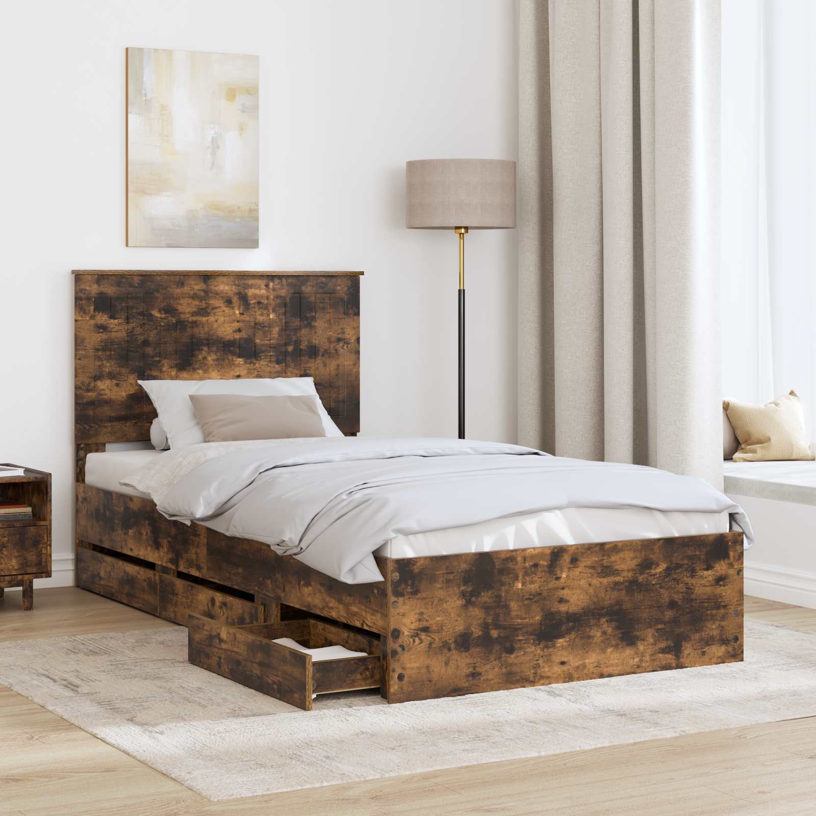 vidaXL Ramka łóżka Dąb wędzony 100 x 200 cm Drewno inżynieryjne