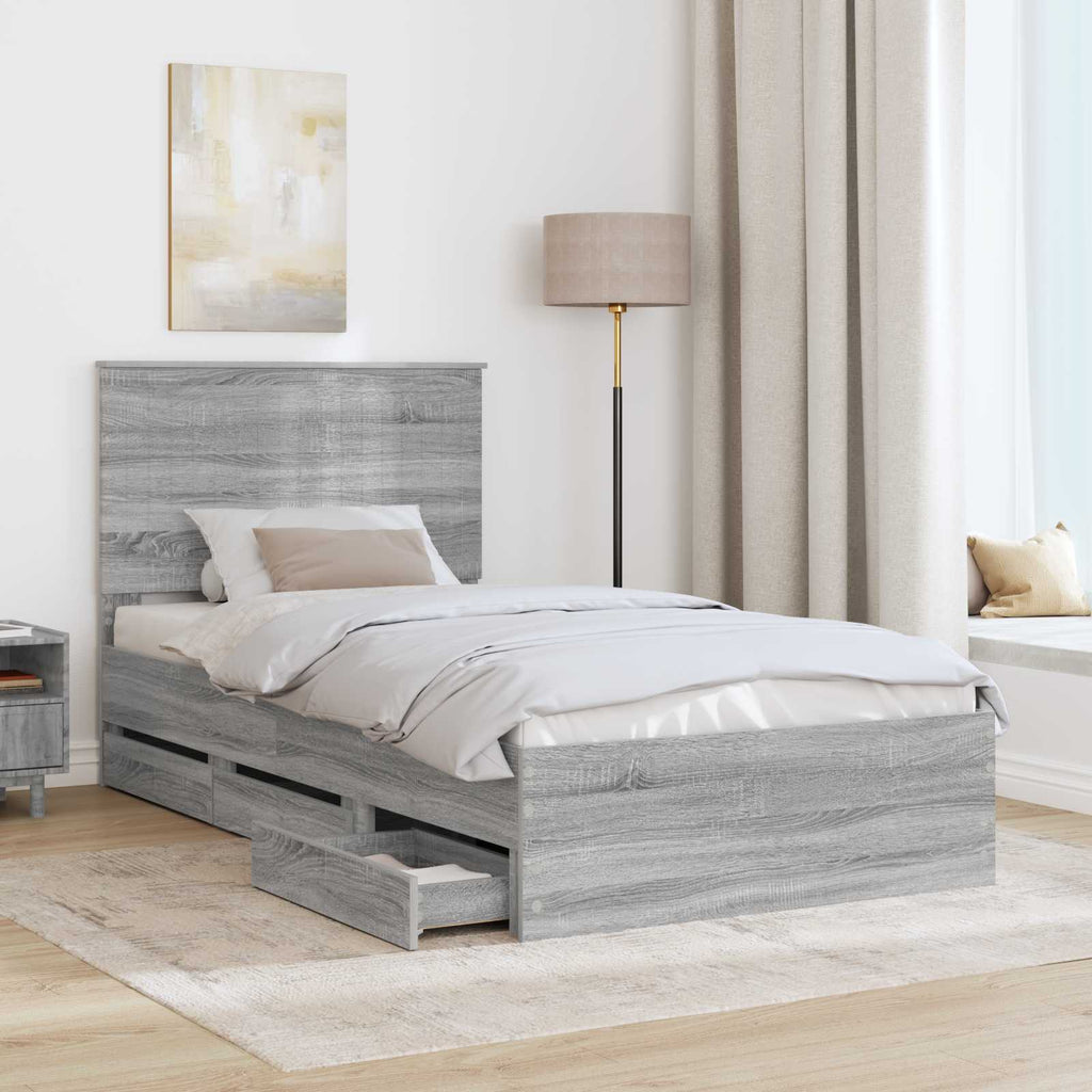 vidaXL Ramka łóżka Szary Sonoma 100 x 200 cm Drewno inżynieryjne