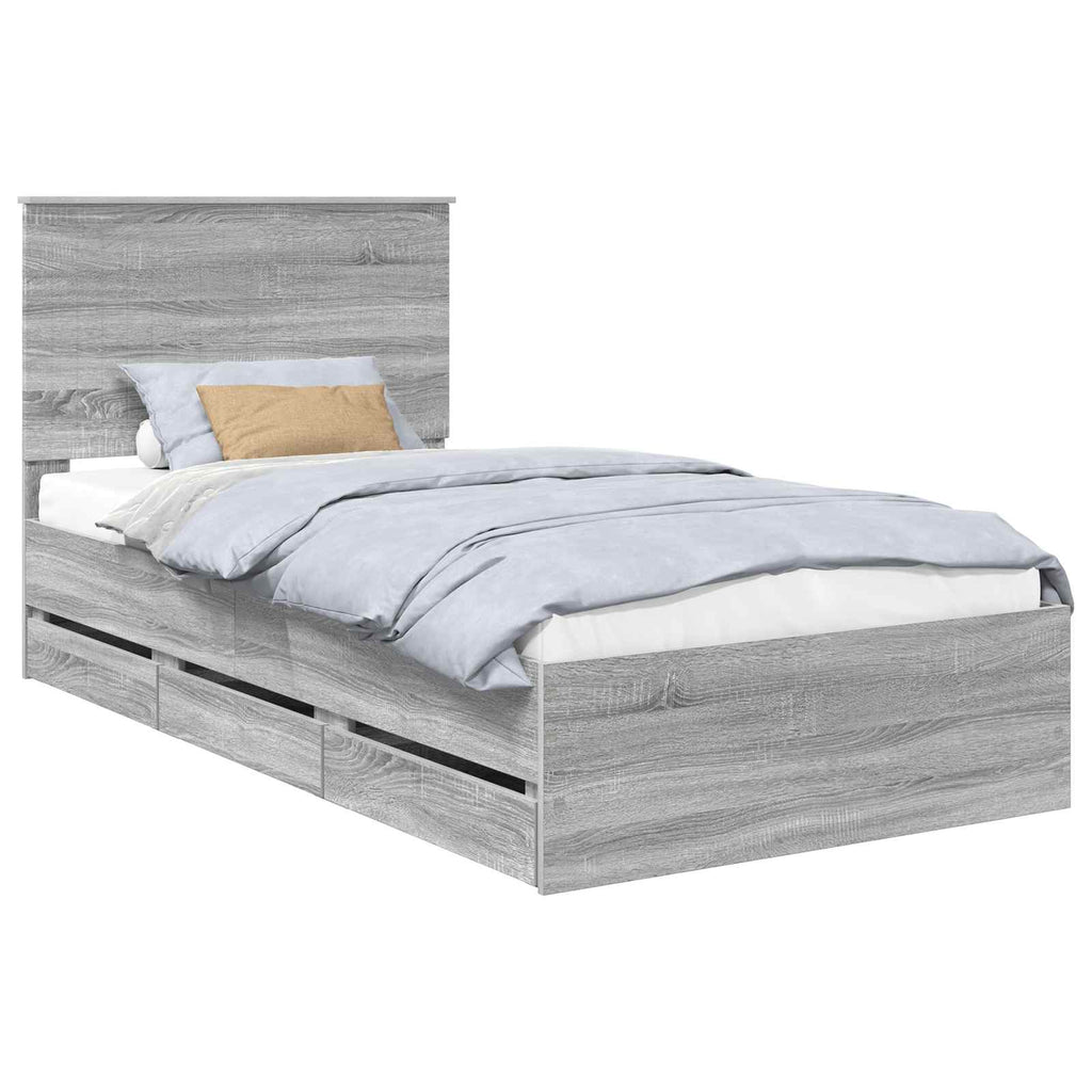 vidaXL Ramka łóżka Szary Sonoma 100 x 200 cm Drewno inżynieryjne