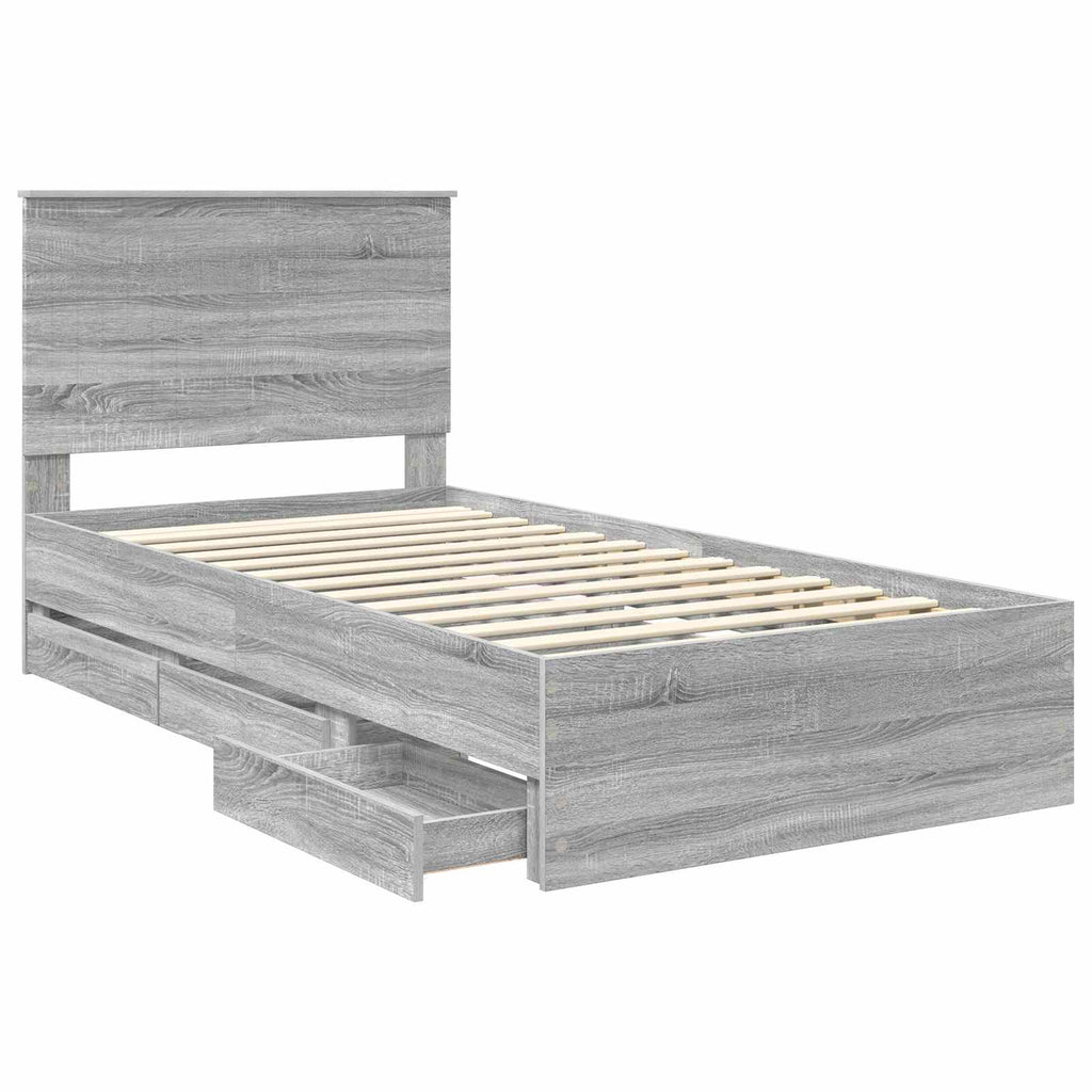 vidaXL Ramka łóżka Szary Sonoma 100 x 200 cm Drewno inżynieryjne
