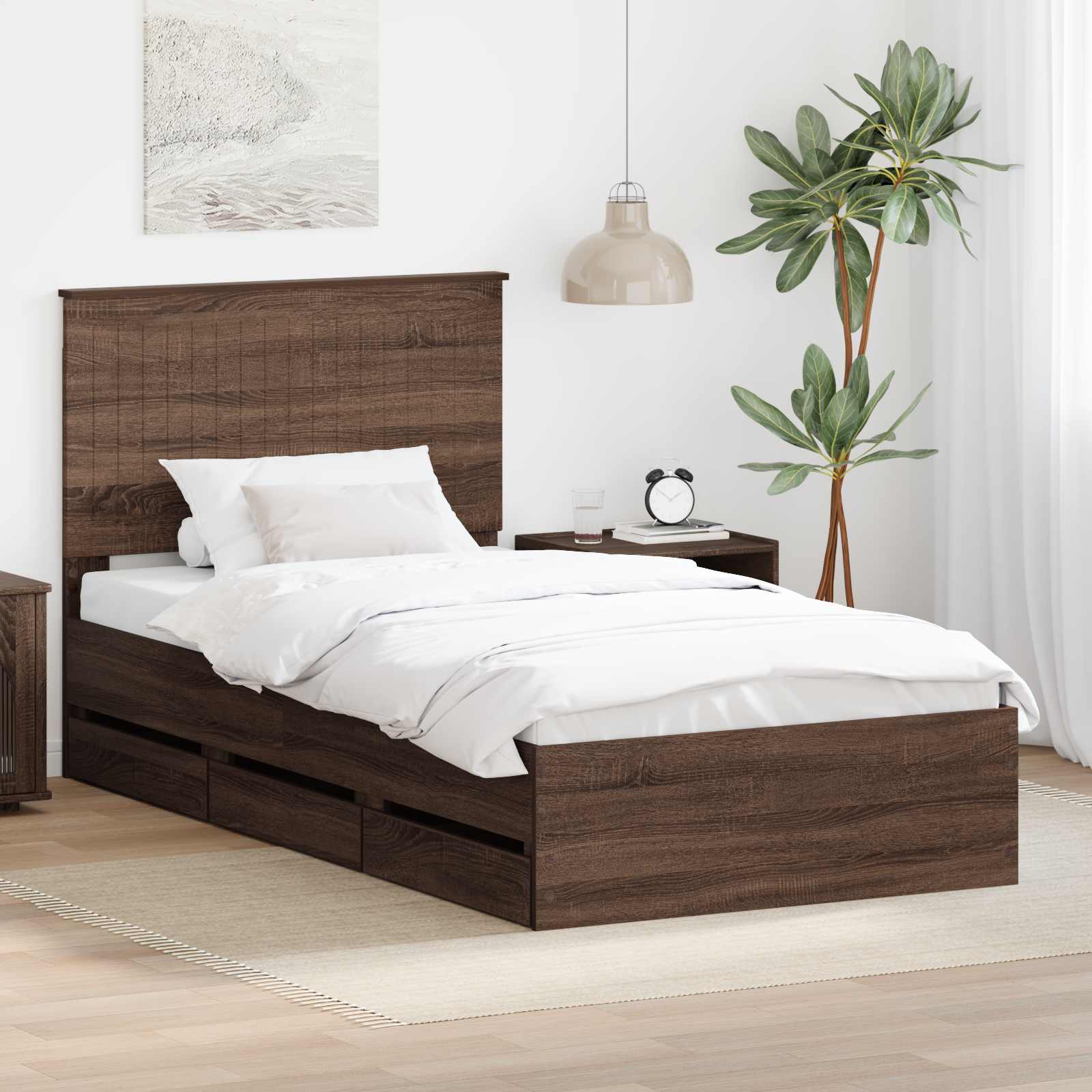 vidaXL Ramka łóżka Brązowy dąb 100 x 200 cm Drewno inżynieryjne