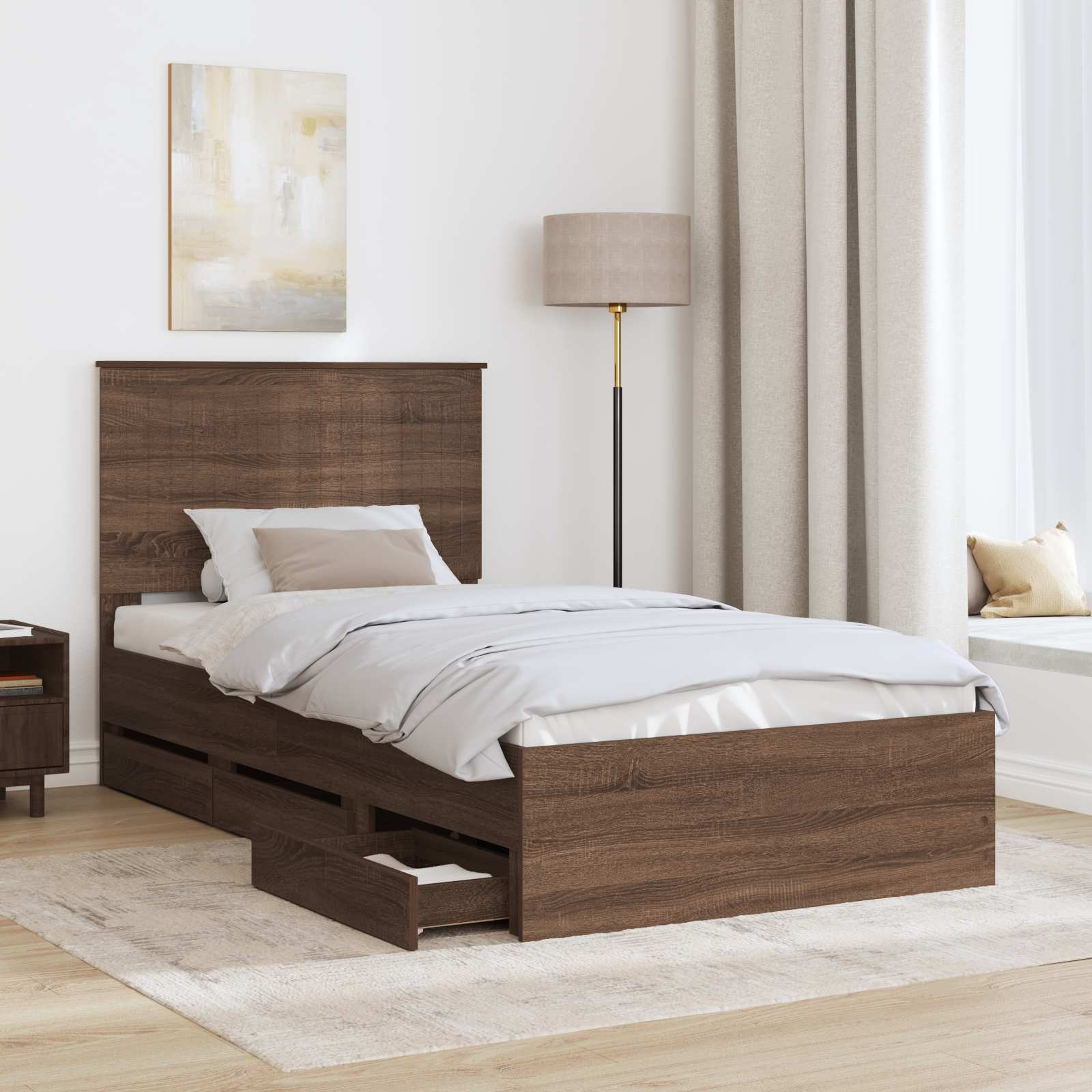 vidaXL Ramka łóżka Brązowy dąb 100 x 200 cm Drewno inżynieryjne