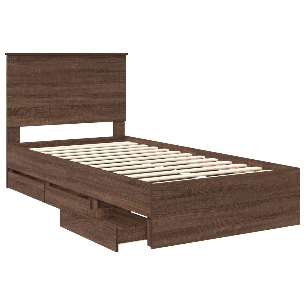 vidaXL Ramka łóżka Brązowy dąb 100 x 200 cm Drewno inżynieryjne