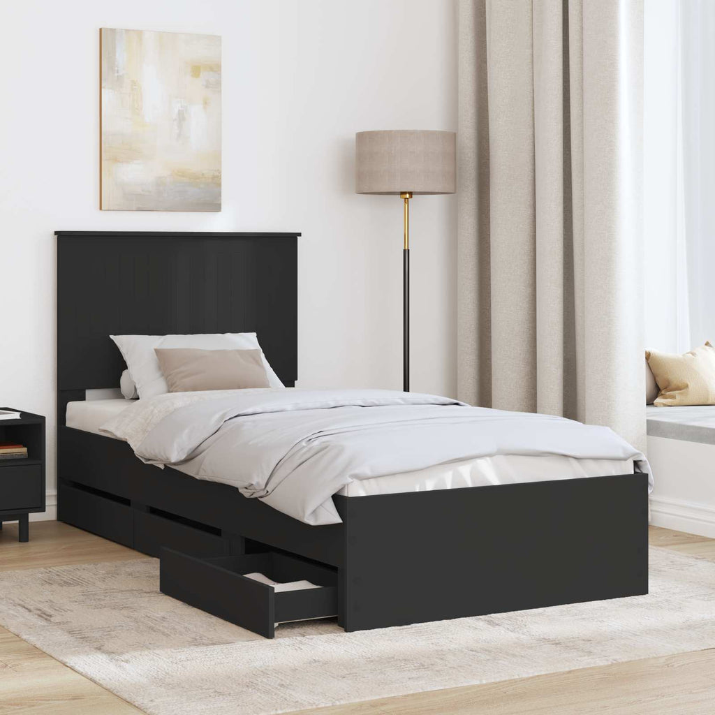 vidaXL Ramka łóżka z szufladą Czarny 90 x 200 cm Drewno inżynieryjne