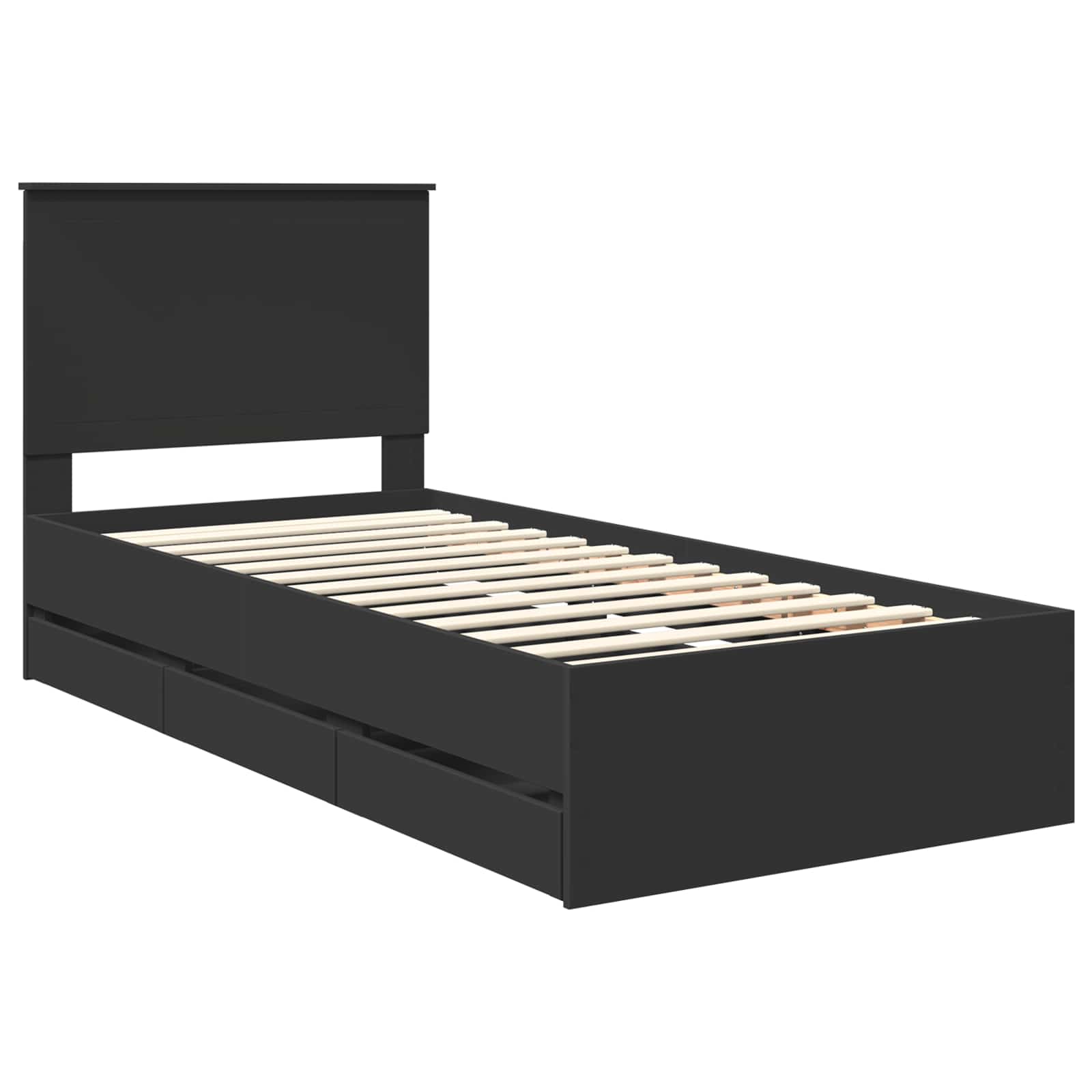 vidaXL Ramka łóżka z szufladą Czarny 90 x 200 cm Drewno inżynieryjne