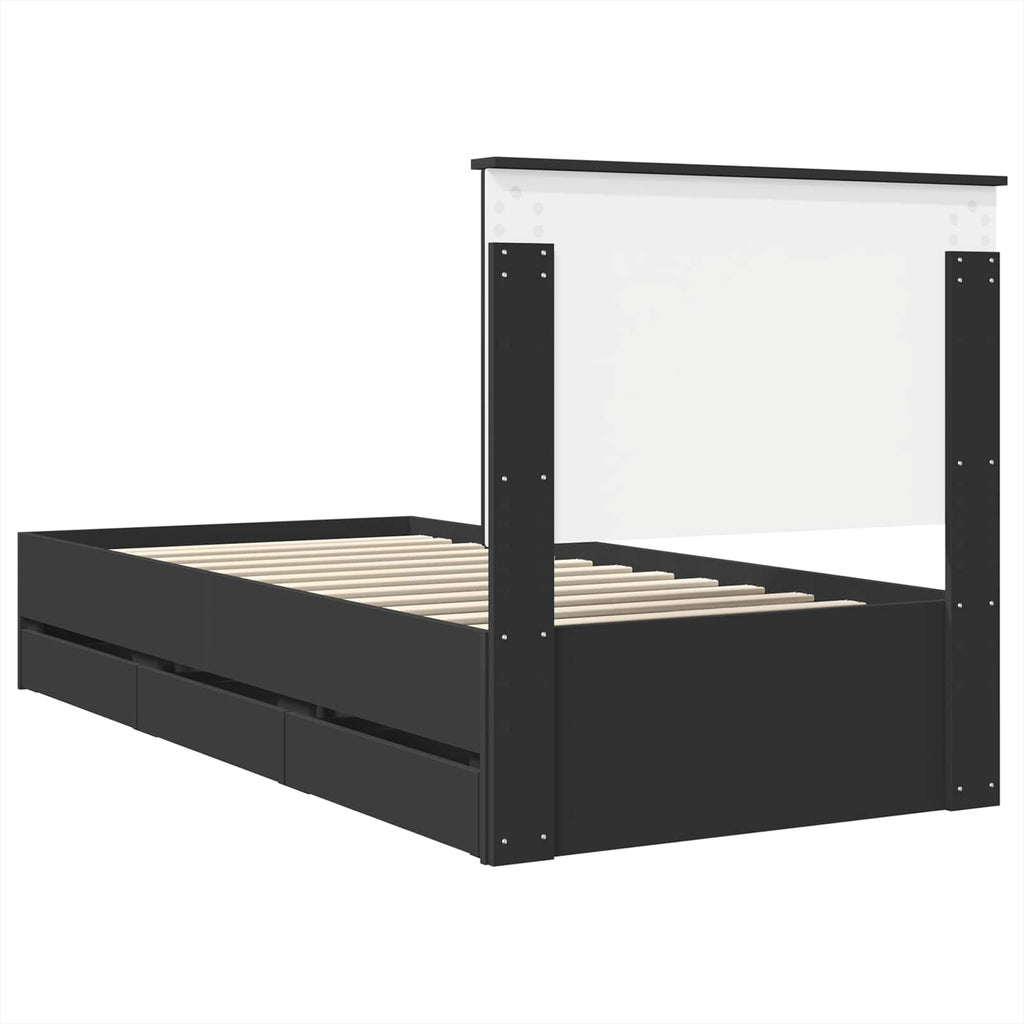 vidaXL Ramka łóżka z szufladą Czarny 90 x 200 cm Drewno inżynieryjne