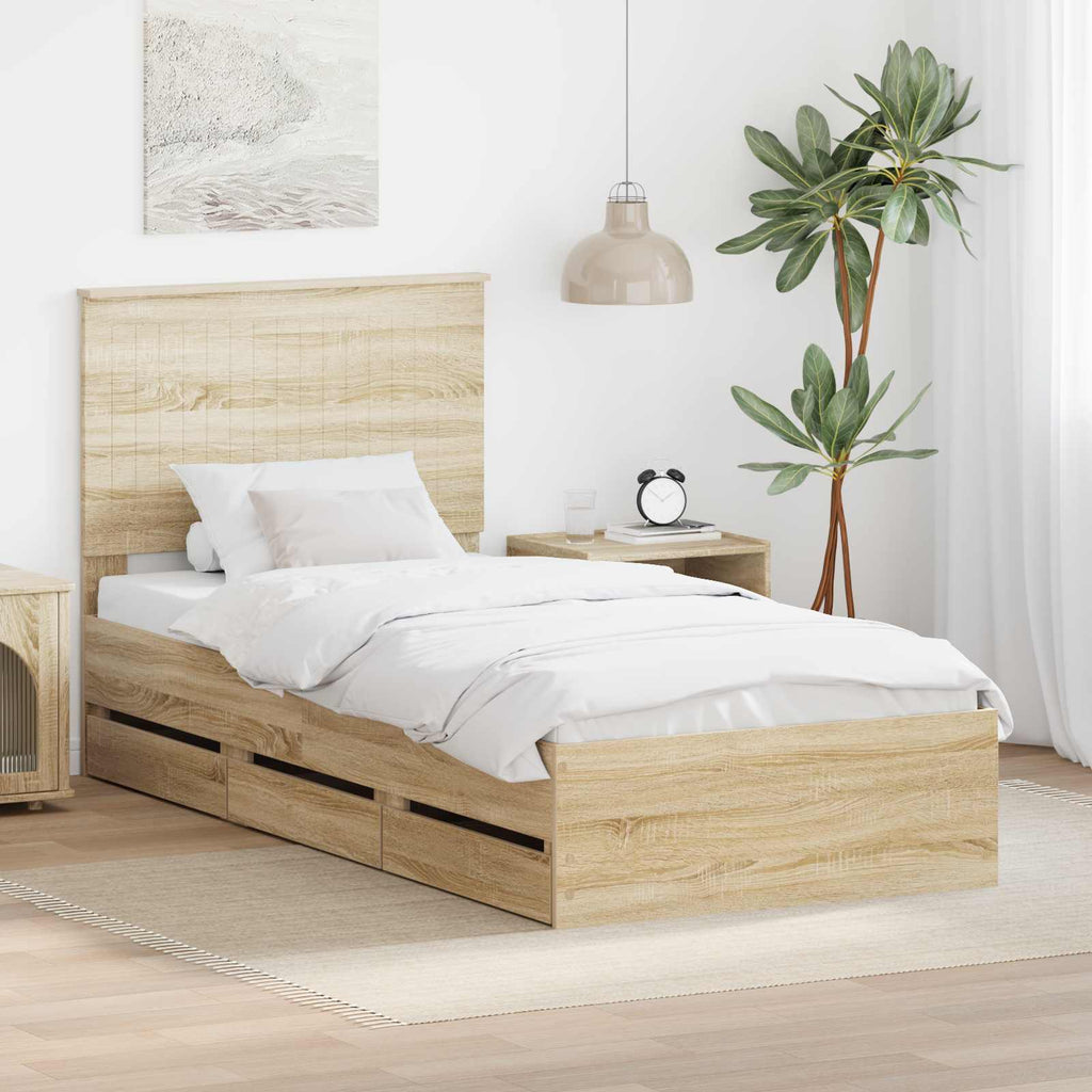 vidaXL Ramka łóżka Dąb Sonoma 90 x 200 cm Drewno inżynieryjne