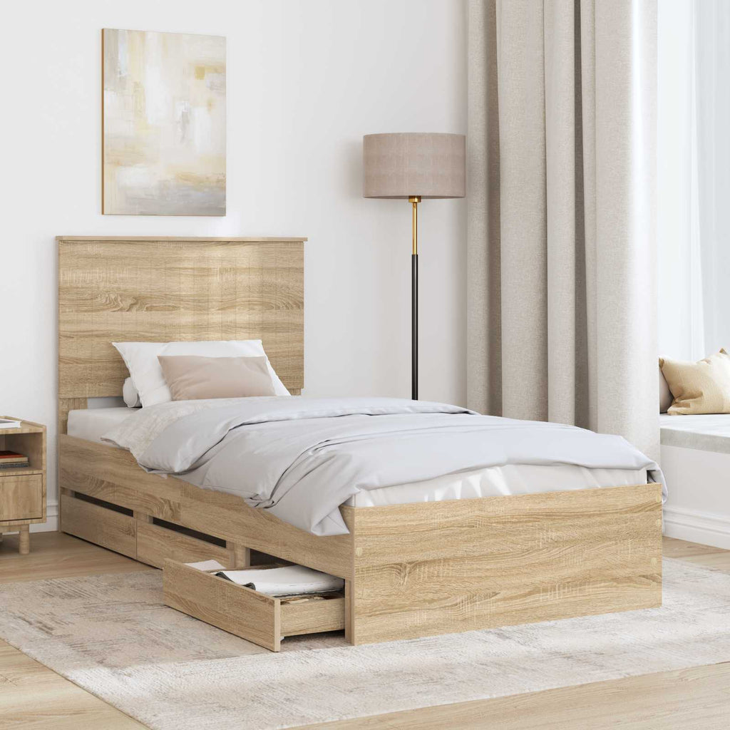 vidaXL Ramka łóżka Dąb Sonoma 90 x 200 cm Drewno inżynieryjne