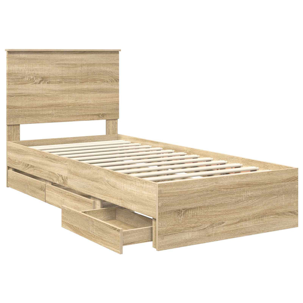 vidaXL Ramka łóżka Dąb Sonoma 90 x 200 cm Drewno inżynieryjne