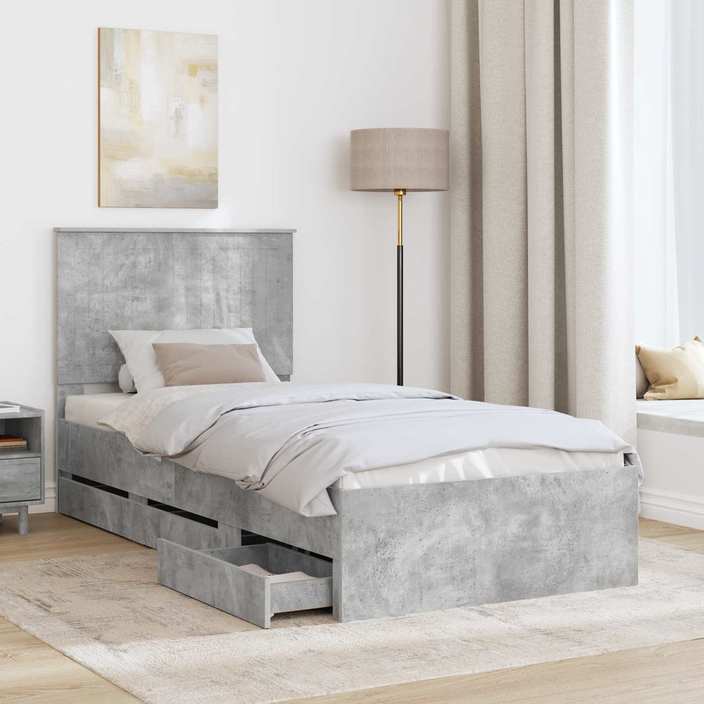 vidaXL Ramka łóżka Betonowy szary 90 x 200 cm Drewno inżynieryjne