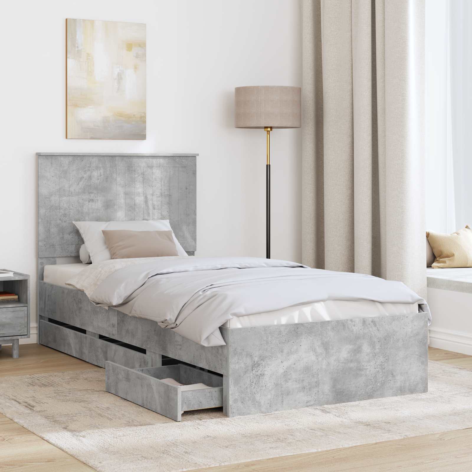 vidaXL Ramka łóżka Betonowy szary 90 x 200 cm Drewno inżynieryjne