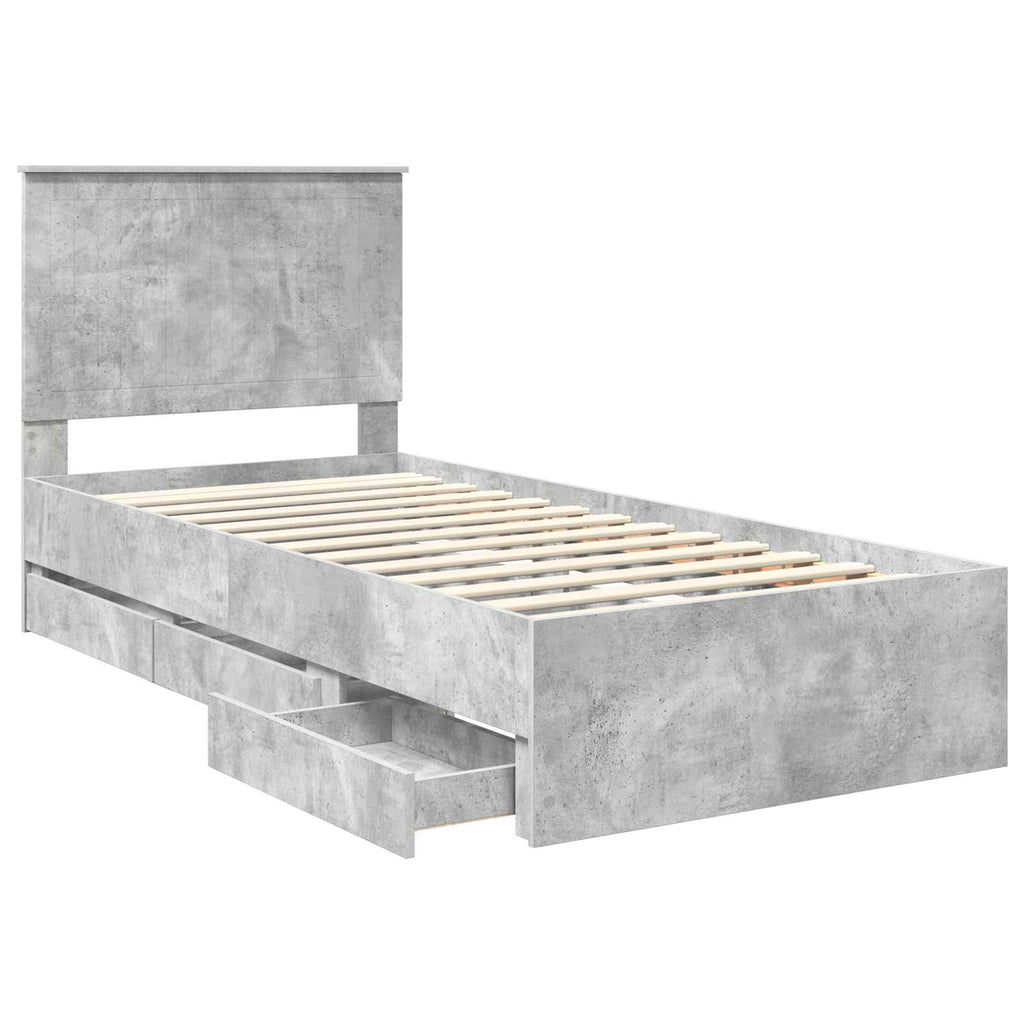 vidaXL Ramka łóżka Betonowy szary 90 x 200 cm Drewno inżynieryjne