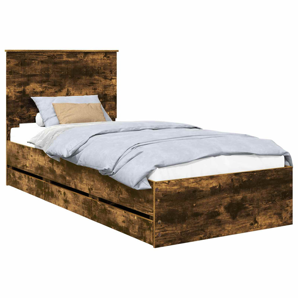 vidaXL Ramka łóżka Dąb wędzony 90 x 200 cm Drewno inżynieryjne