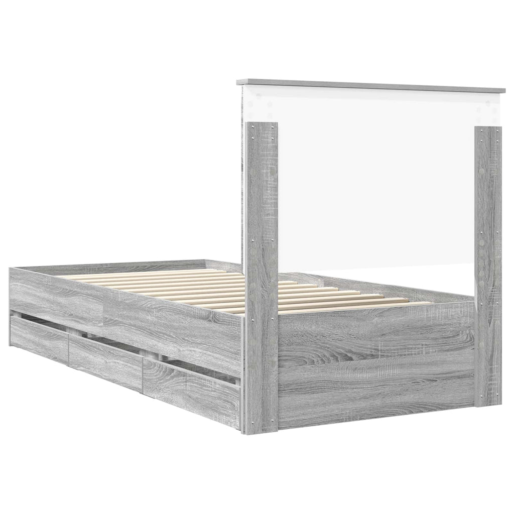 vidaXL Ramka łóżka Szary Sonoma 90 x 200 cm Drewno inżynieryjne