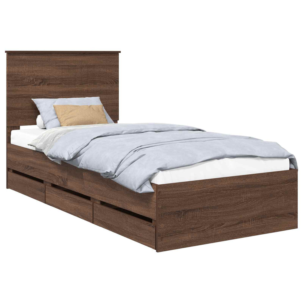 vidaXL Ramka łóżka Brązowy dąb 90 x 200 cm Drewno inżynieryjne